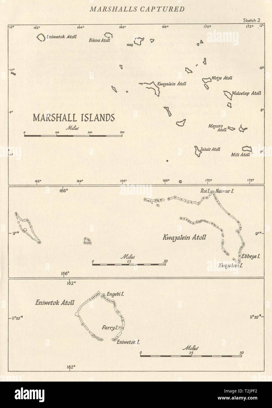 Les Îles Marshall 1943/44. De l'océan Pacifique. World War 2 1961 old vintage map Banque D'Images