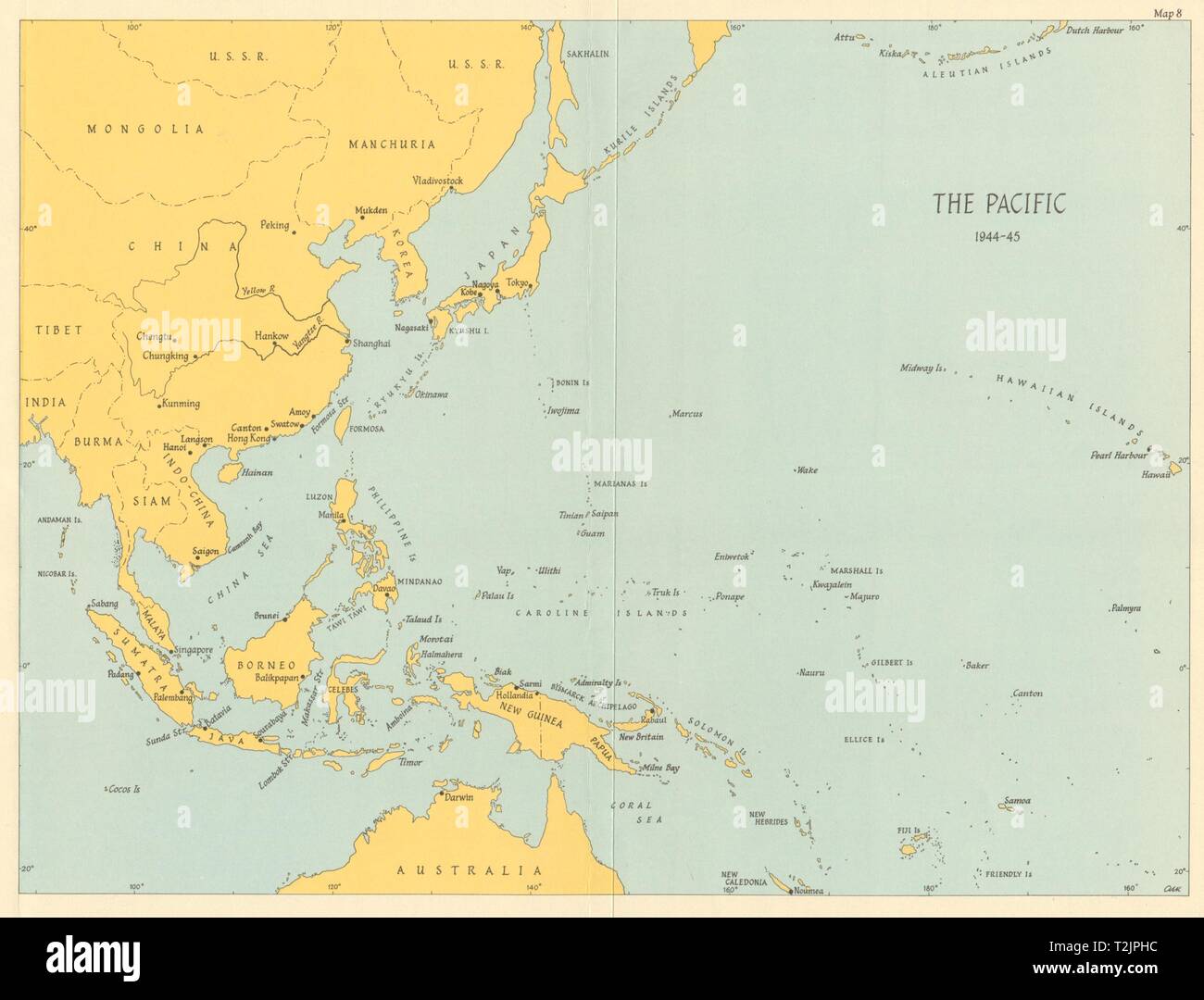Théâtre de l'océan Pacifique 1944/45. World War 2 1965 old vintage map plan graphique Banque D'Images