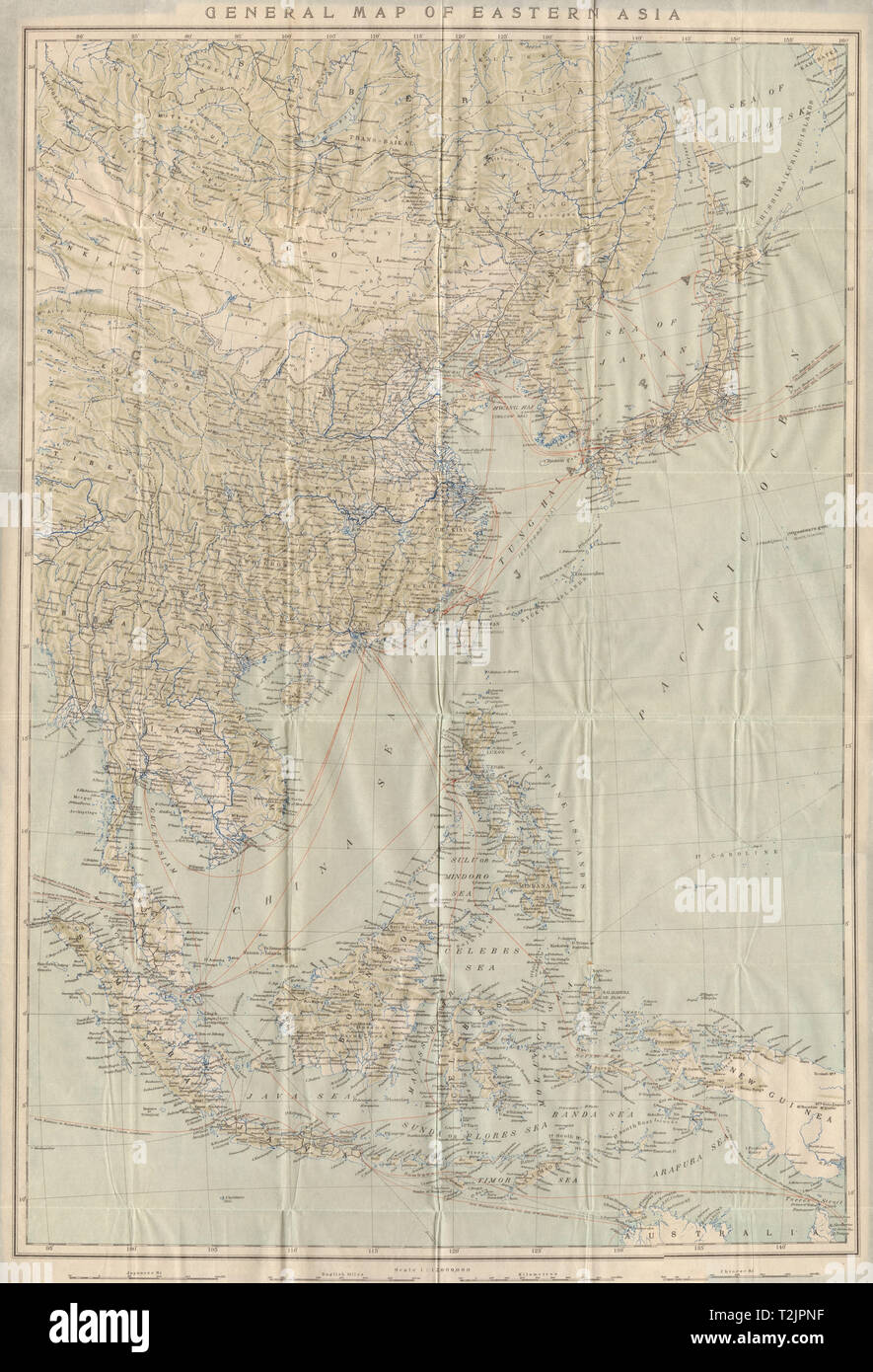 'Carte générale de l'Asie orientale". Chine Indonésie Japon Philippines 1913 ancien Banque D'Images