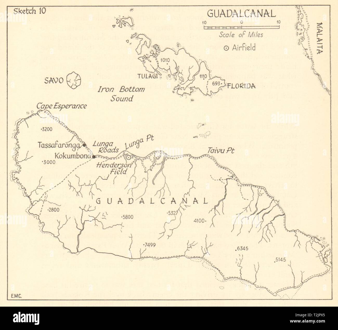 La campagne de Guadalcanal 1942/3. La Seconde Guerre mondiale 2. Pacifique. Îles Salomon 1961 map Banque D'Images