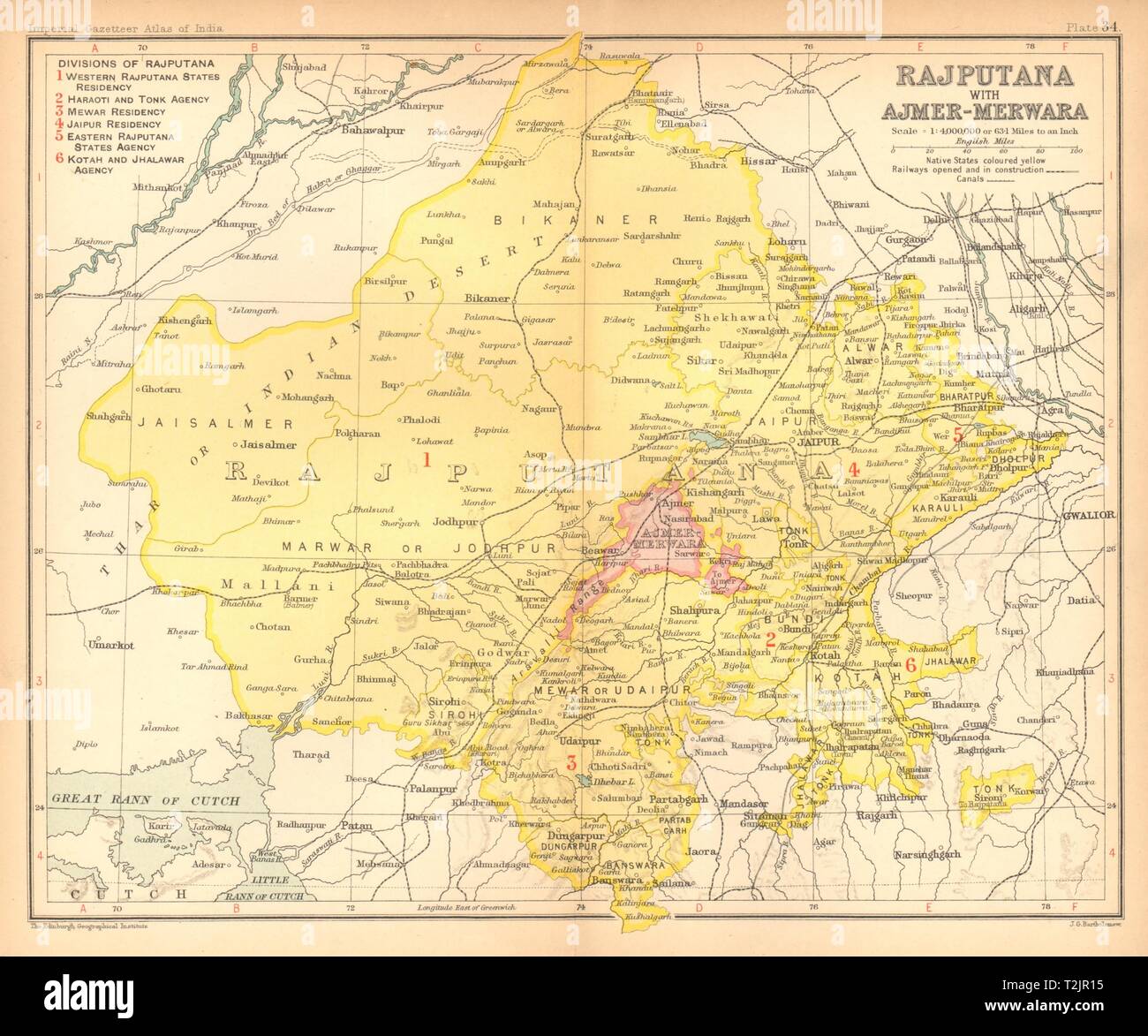 "Rajputana, avec Ajmer-Merwara'. Les provinces de l'Inde britannique. Rajasthan 1909 map Banque D'Images