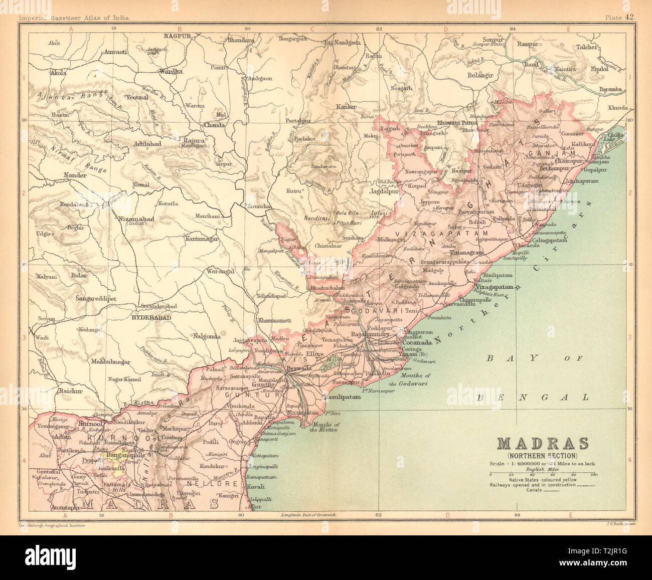 'Madras (Section Nord)'. Les provinces de l'Inde britannique. L'Andhra Pradesh map 1909 Banque D'Images