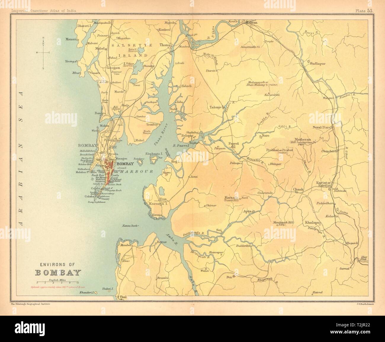 Bombay/Mumbai city & environs. L'État du Maharashtra. Salsette. L'Inde britannique 1909 map Banque D'Images