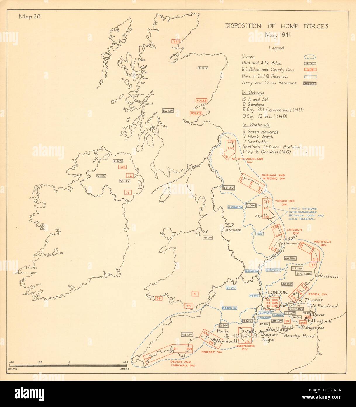 La disposition des forces de l'intérieur du Royaume-Uni Mai 1941. La Défense. Sealion. World War 2 1957 site Banque D'Images