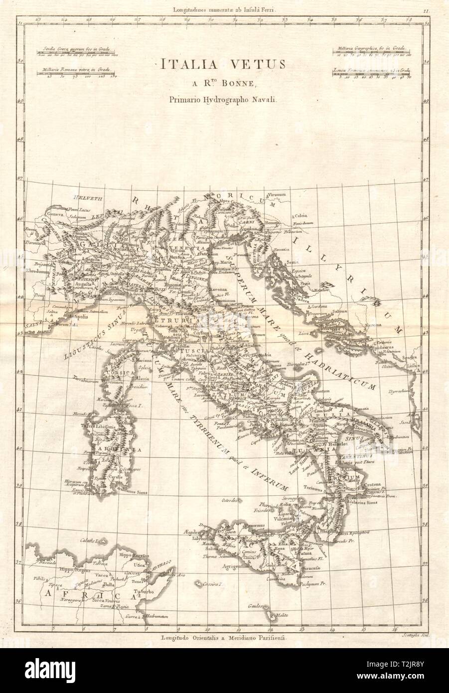 Italia Vetus. L'Italie romaine ou antique. BONNE 1789 ancienne carte  graphique plan Photo Stock - Alamy