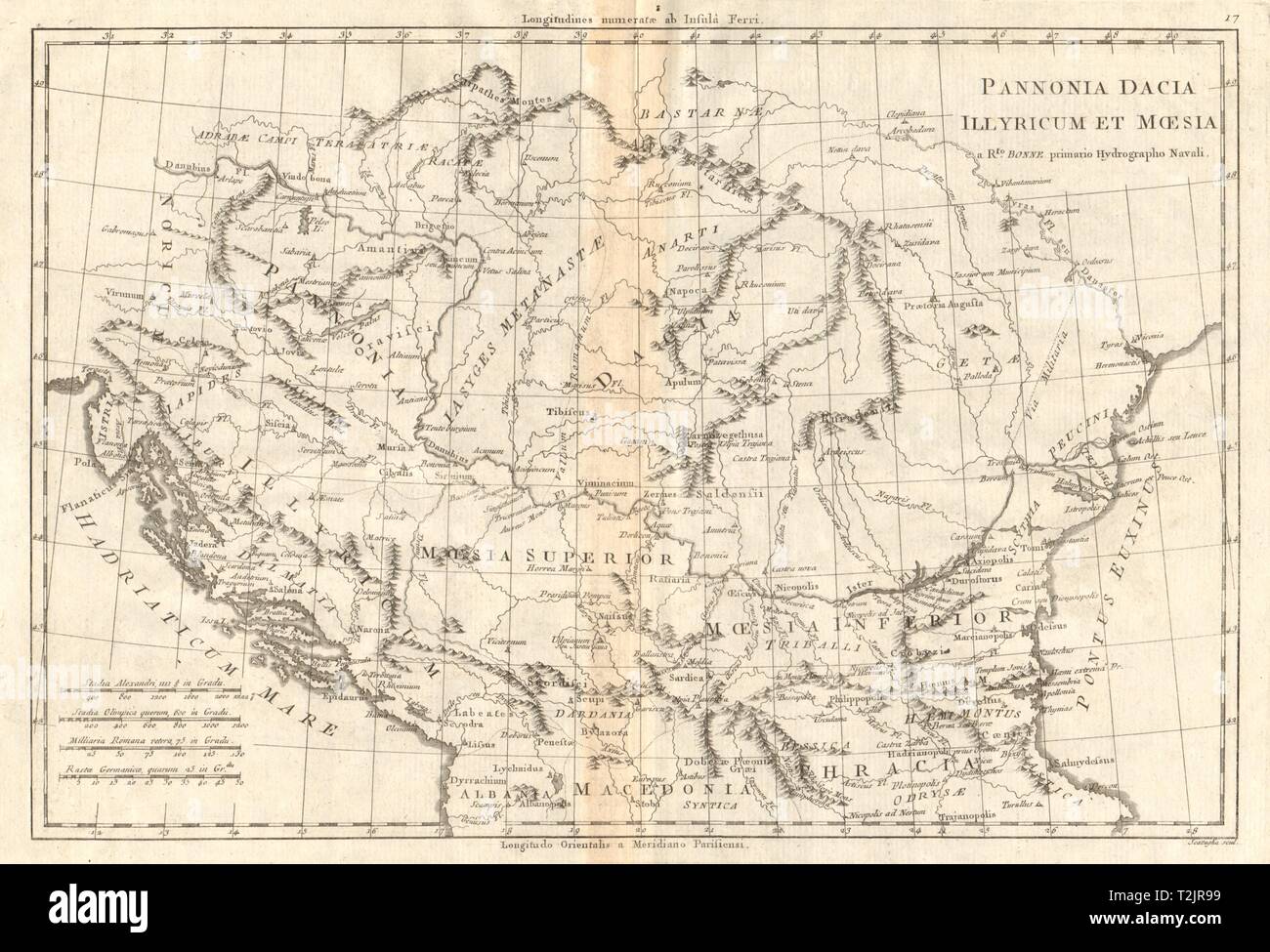 La Pannonie, Dacia, Illyrie et Mésie inférieure. Empire romain des Balkans. BONNE vieille carte 1789 Banque D'Images