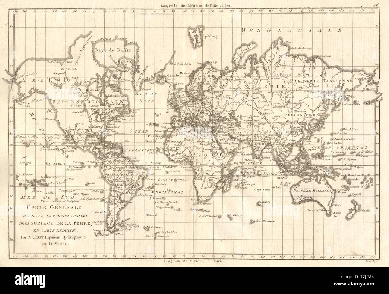 Carte générale de toutes les parties connues de la terre…. Monde. BONNE CARTE 1789 Banque D'Images