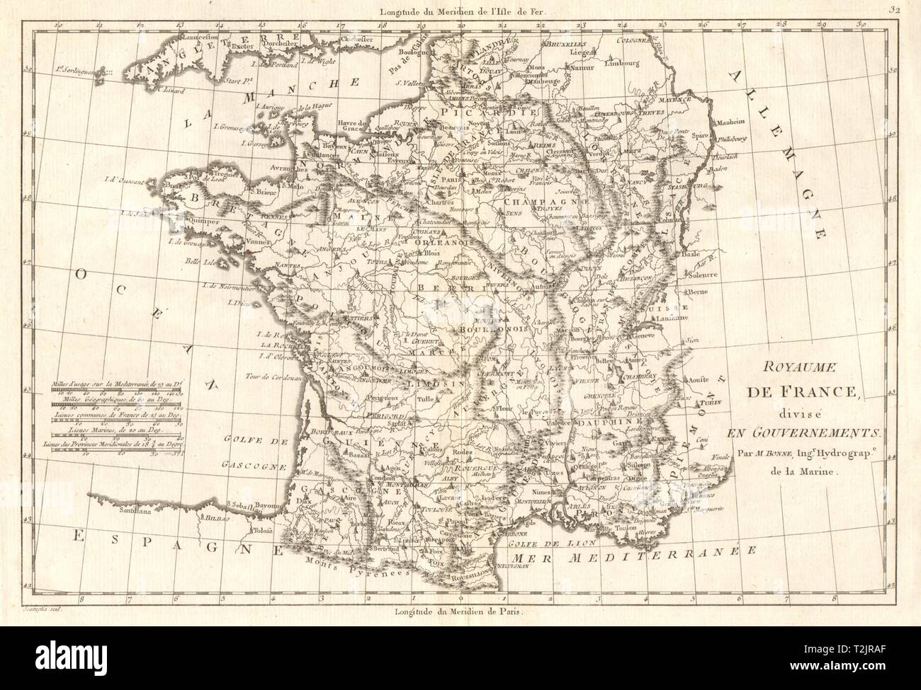 Royaume de France, divisé en Gouvernements. Les provinces. BONNE vieille carte 1789 Banque D'Images