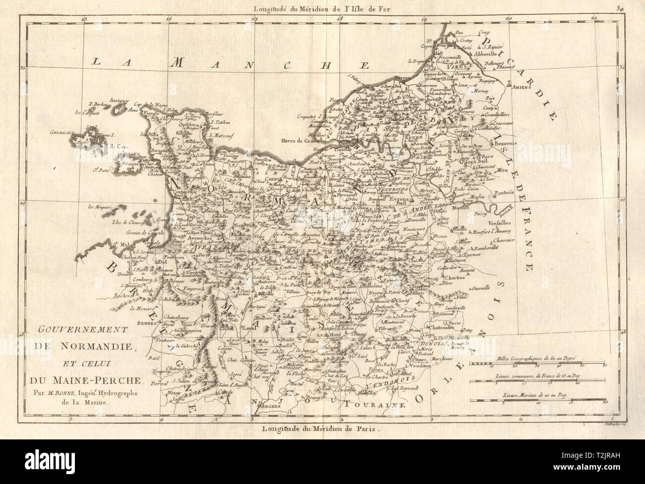 Gouvernement de Normandie et du Maine-Perche. La Normandie. BONNE vieille carte 1789 Banque D'Images