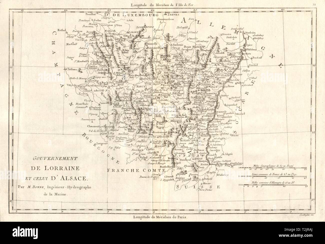 Gouvernement de Lorraine et d'Alsace. Au nord-est de la France. BONNE CARTE 1789 Banque D'Images