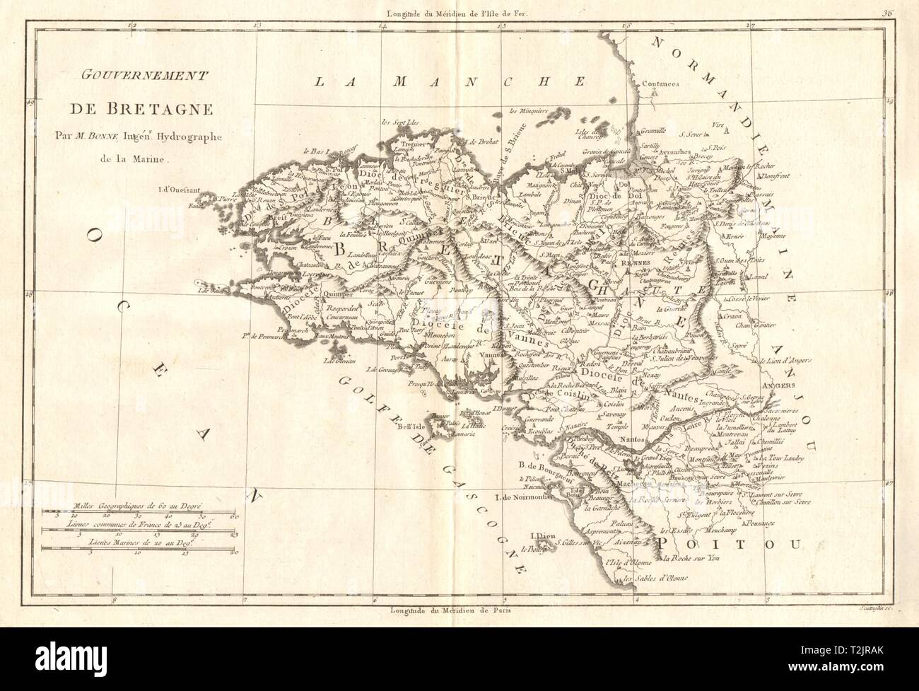 Géographie de Bretagne. La Province de Bretagne. La France. BONNE vieille carte 1789 Banque D'Images