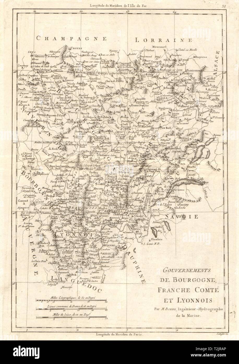 Gouvernements de Bourgogne, Franche-Comté et Lyonnois. Lyonnais. BONNE CARTE 1789 Banque D'Images