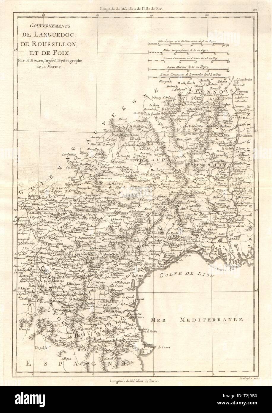 Gouvernements de Languedoc, de Foix et de Roussillon. Sud Ouest de la France. BONNE CARTE 1789 Banque D'Images