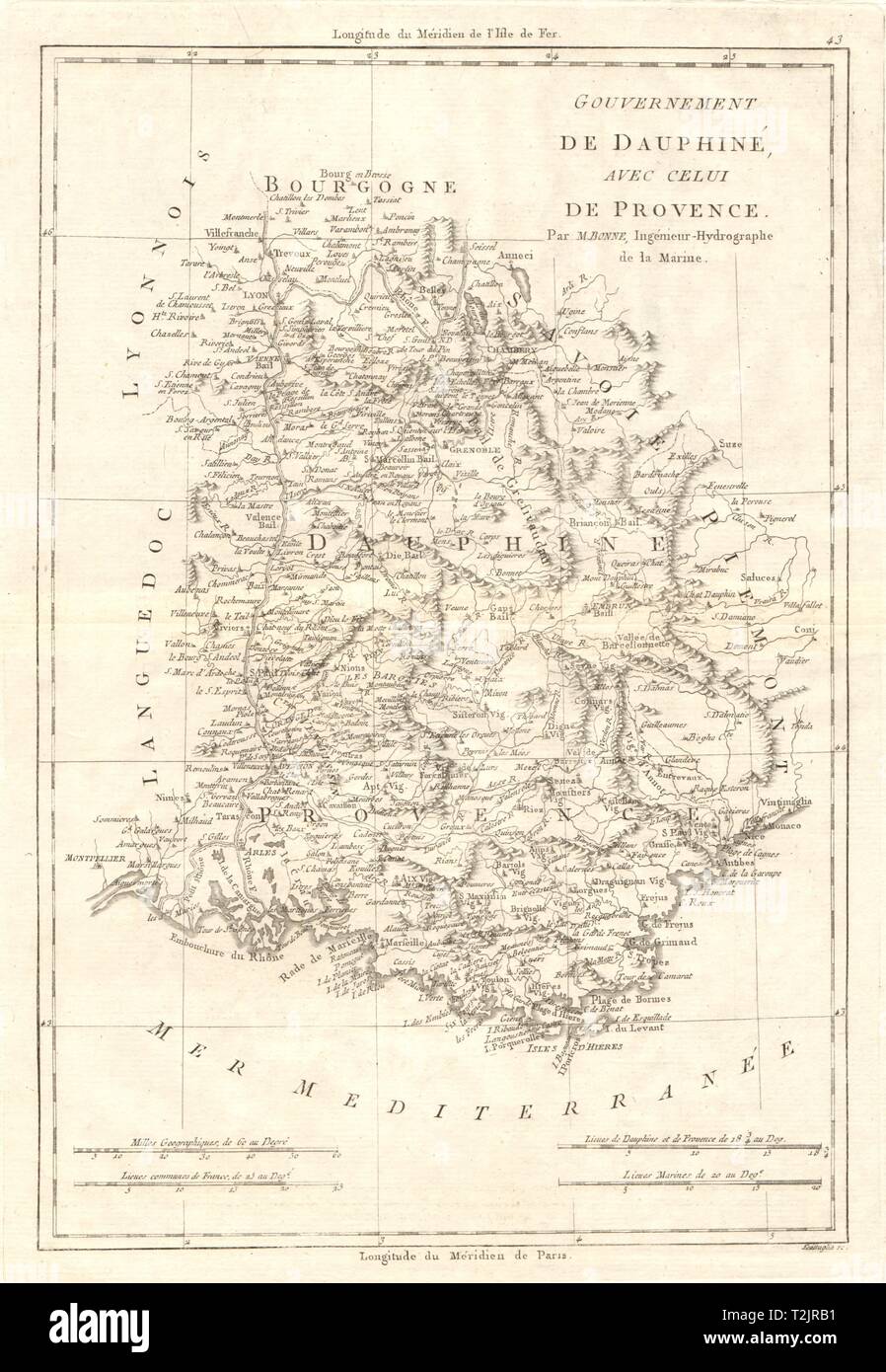 Gouvernement de Dauphiné avec celui de Provence. Rhone Alpes. BONNE CARTE 1789 Banque D'Images