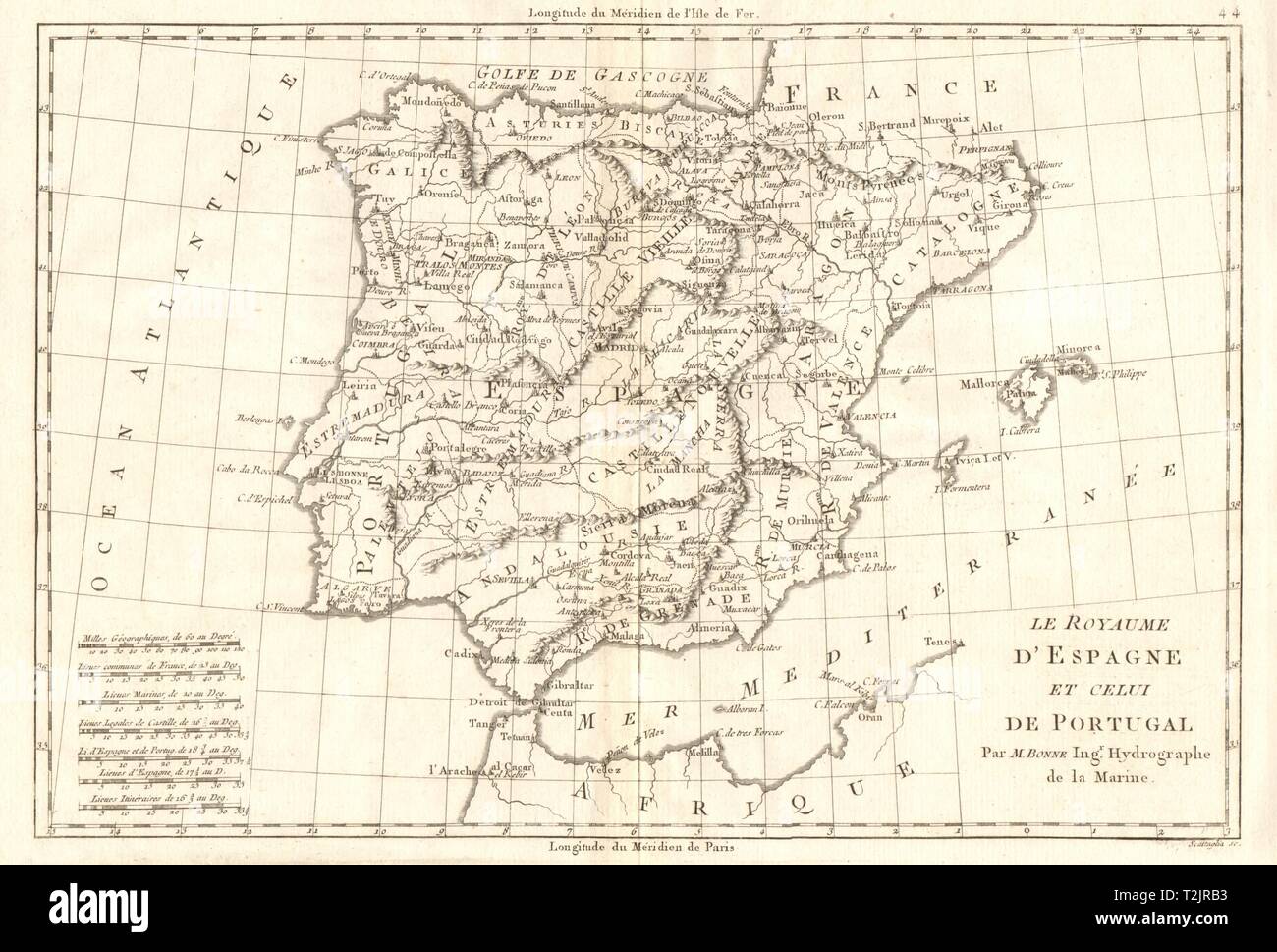 Le Royaume d'Espagne et de Portugal. L'Espagne. Iberia. BONNE vieille carte 1789 Banque D'Images