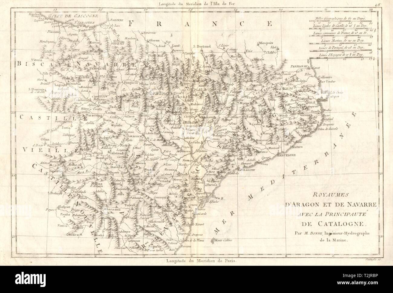 Royaumes d'Aragon et de Navarre avec… Catalogne. La Catalogne en Espagne. BONNE CARTE 1789 Banque D'Images
