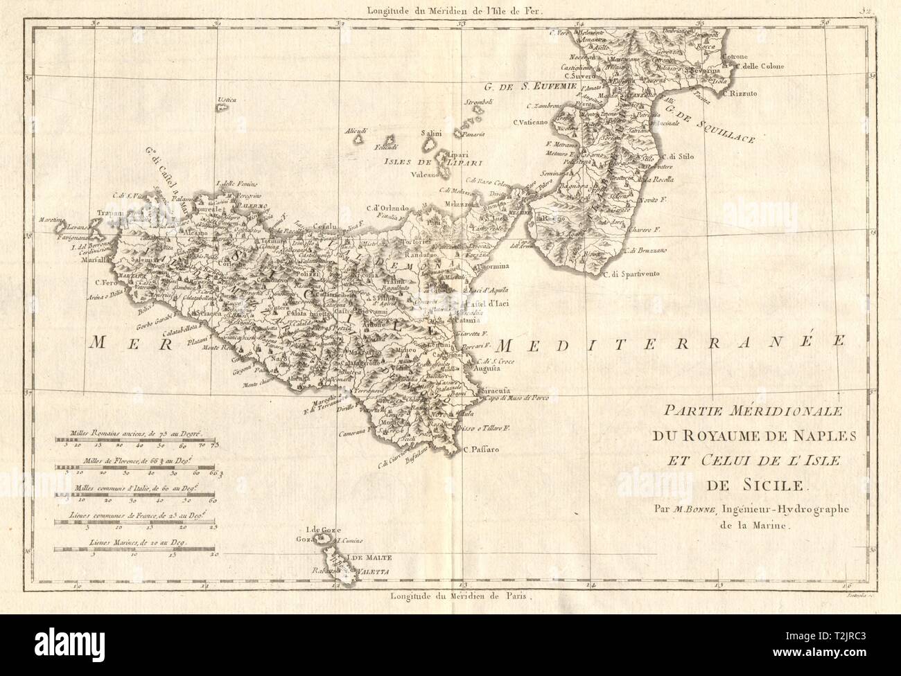 Partie méridionale du Royaume de Naples et Sicile Calabre Sicile… bonne carte 1789 Banque D'Images