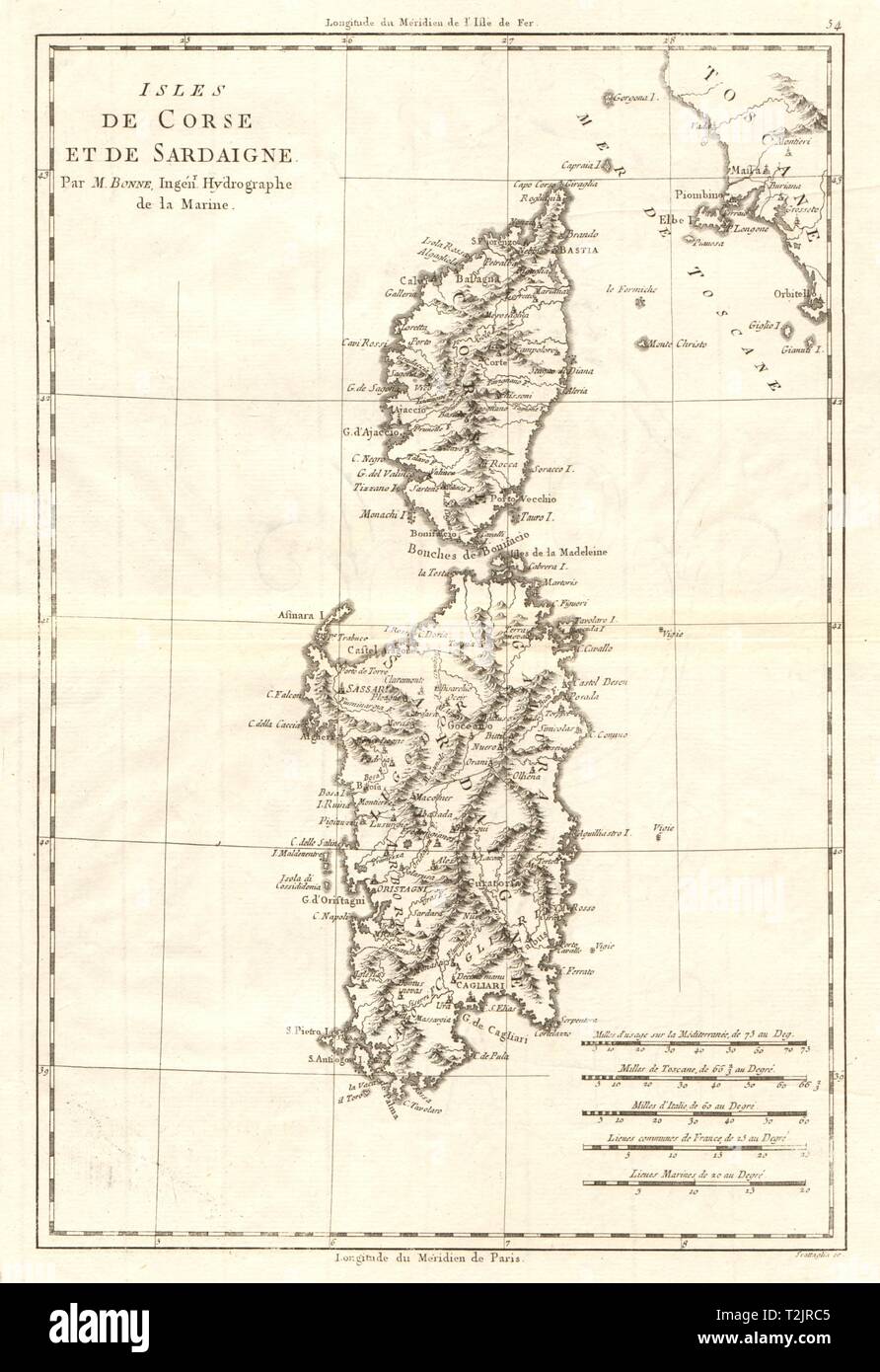 Isles de Corse et de Sardaigne. La corse et la Sardaigne. BONNE vieille carte 1789 Banque D'Images