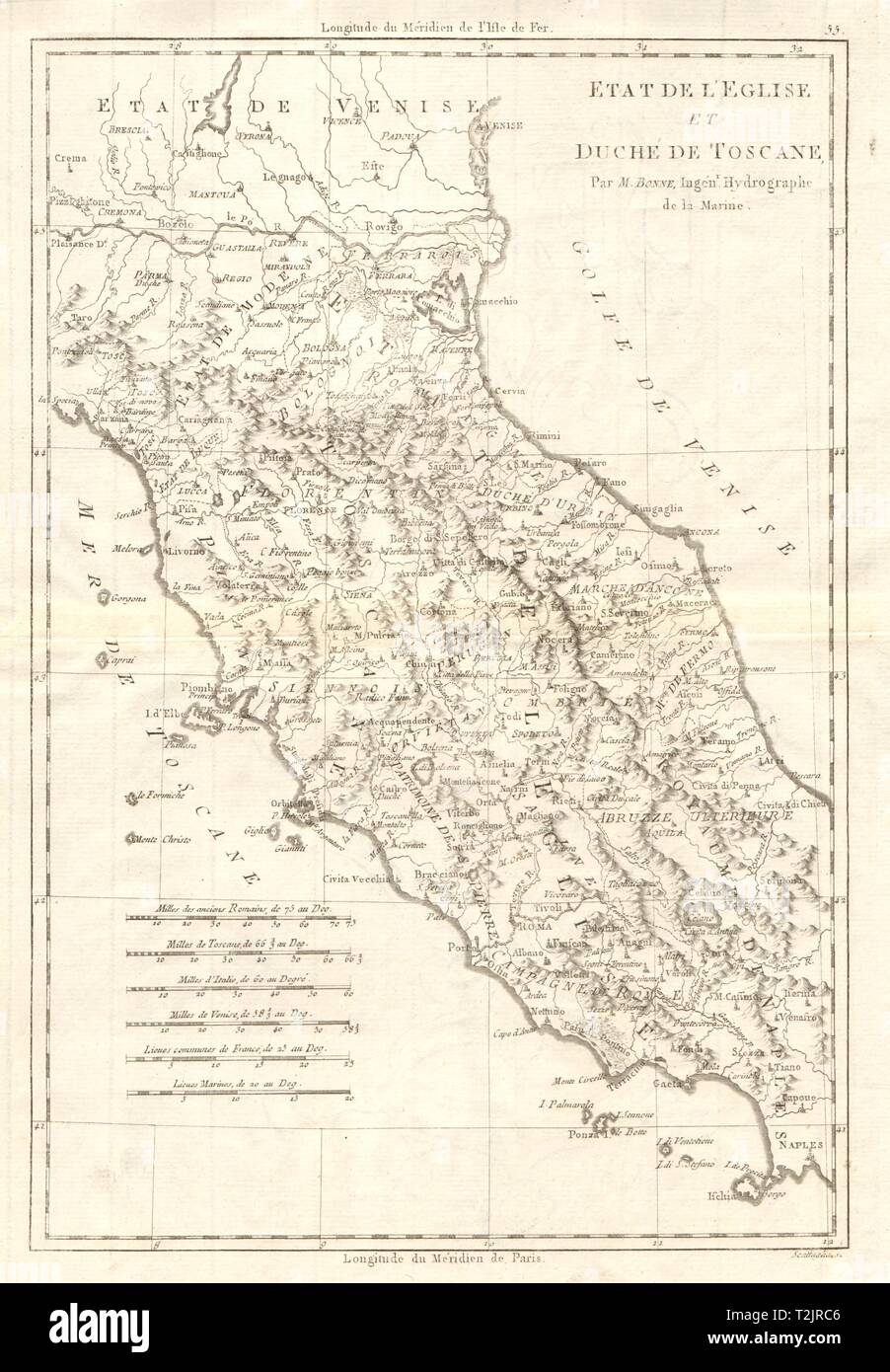 Etat de l'Église et Duché de Toscane. Etats pontificaux et la Toscane. BONNE CARTE 1789 Banque D'Images