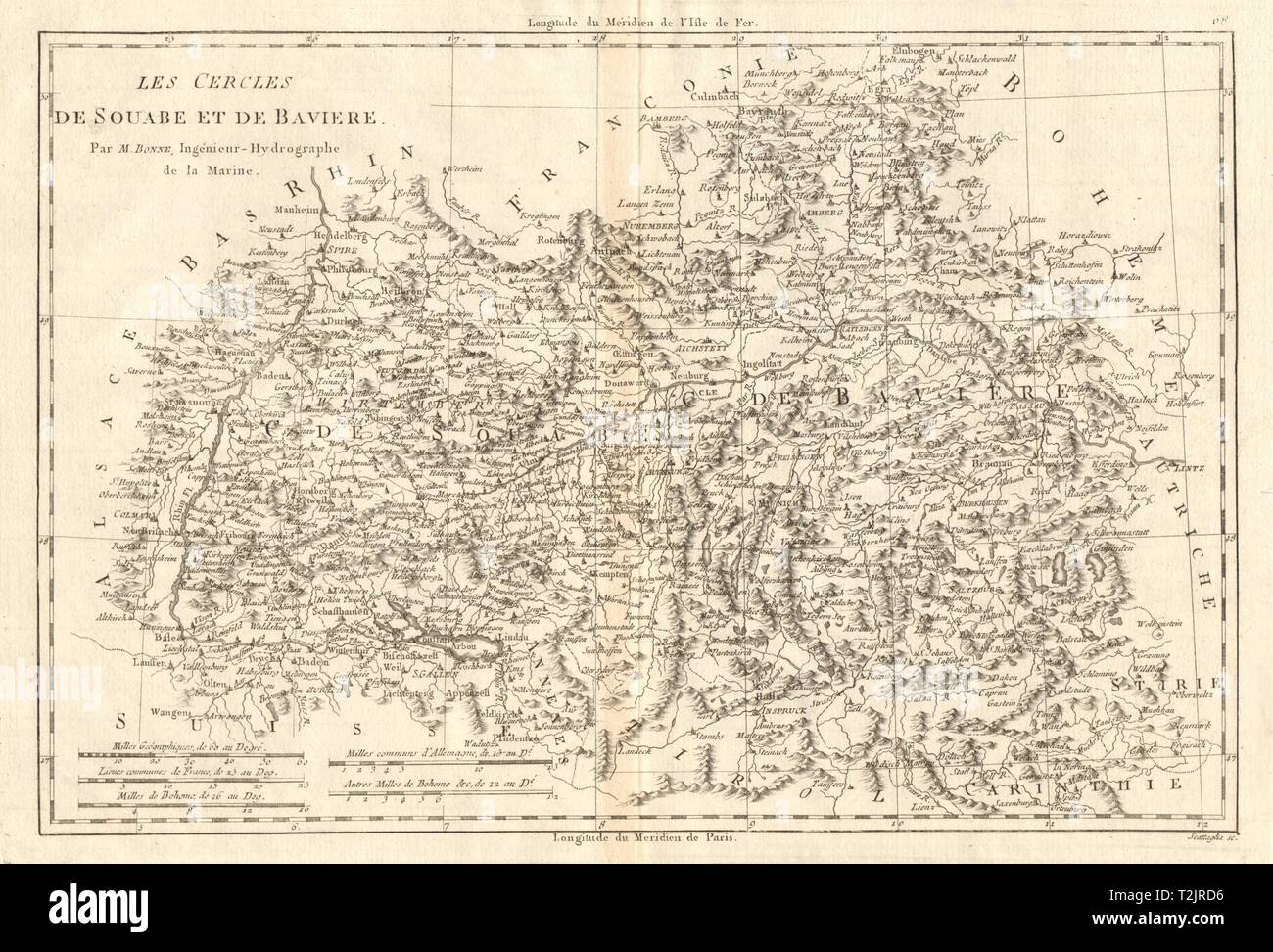 Les Cercles de Souabe et de Baviere. Les cercles de souabe et de Bavière. BONNE CARTE 1789 Banque D'Images