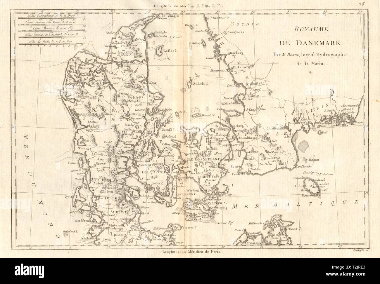Royaume de Danemark. Royaume de Danemark. BONNE 1789 ancienne carte graphique plan Banque D'Images