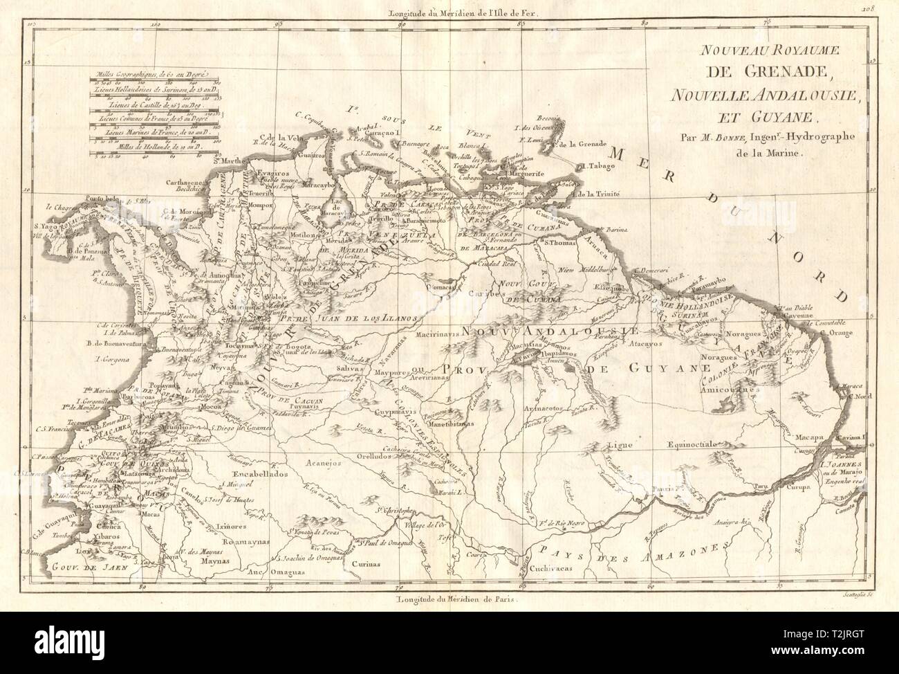 Nouveau Royaume de Grenade, Nouvelle Andalousie et Guyane. BONNE vieille carte 1790 Banque D'Images