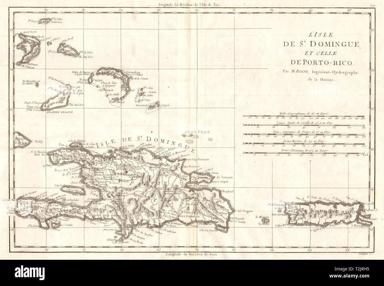 L'Isle de St Domingue et… Porto-Rico. Hispaniola et Porto Rico. BONNE CARTE 1790 Banque D'Images