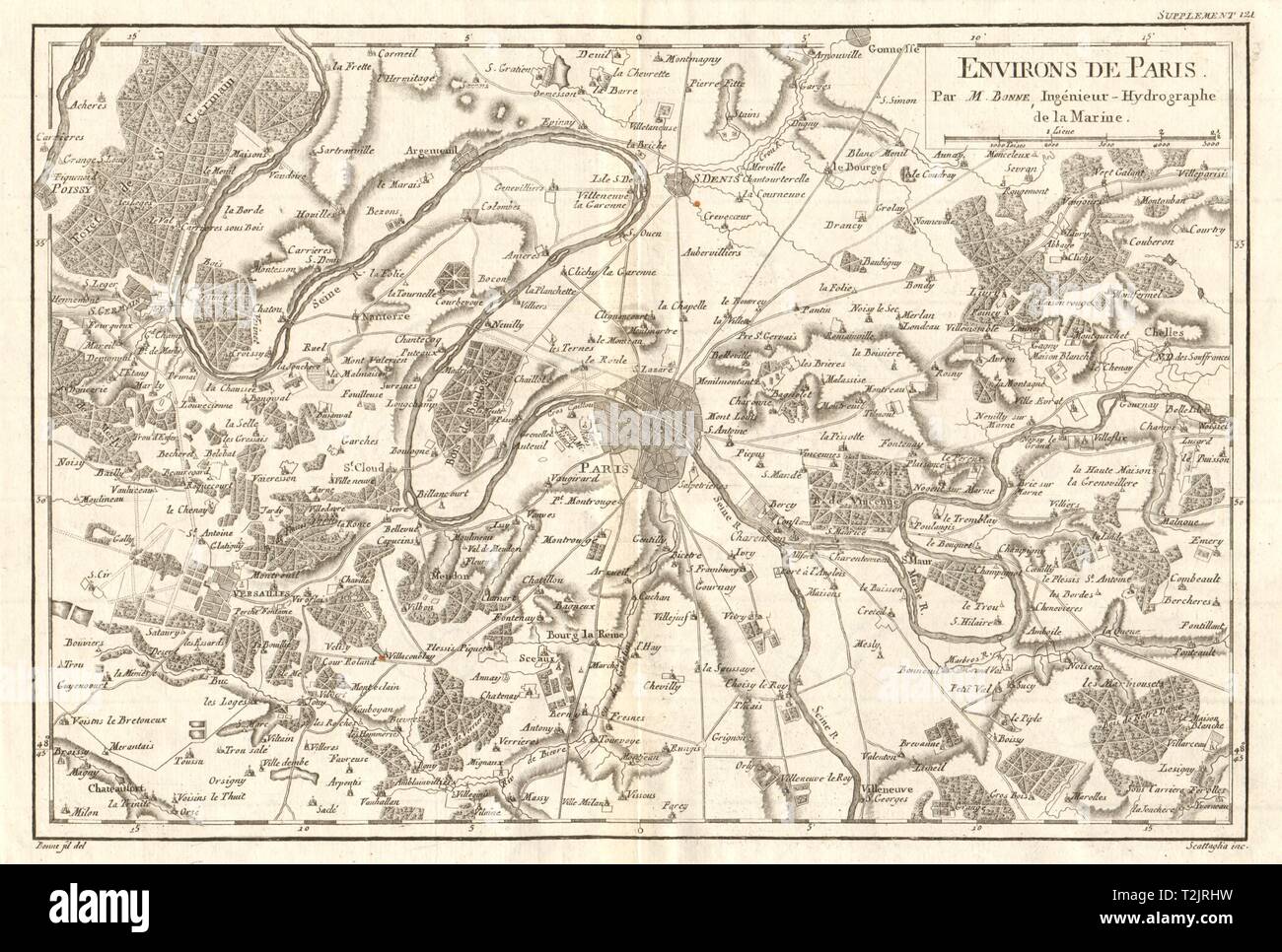Environs de Paris. Paris et ses environs. BONNE 1790 ancienne carte graphique plan Banque D'Images