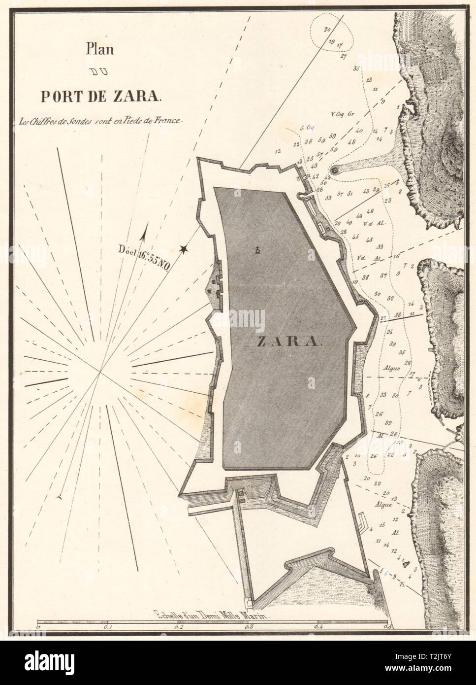 Plan du port de Zadar. Le "Plan du Port de Zara'. La Croatie. Carte 1854  GAUTTIER Photo Stock - Alamy