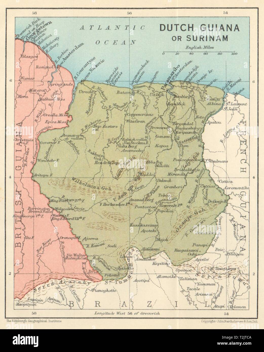 Guyane hollandaise ou le SURINAME. Carte vintage. Guyanes. West Indies. Caraïbes 1931 Banque D'Images