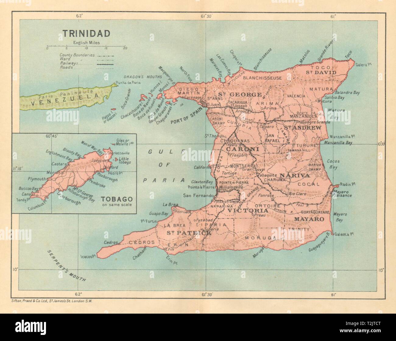 La Trinité. Carte vintage. West Indies. Caraïbes 1935 old vintage tableau plan Banque D'Images