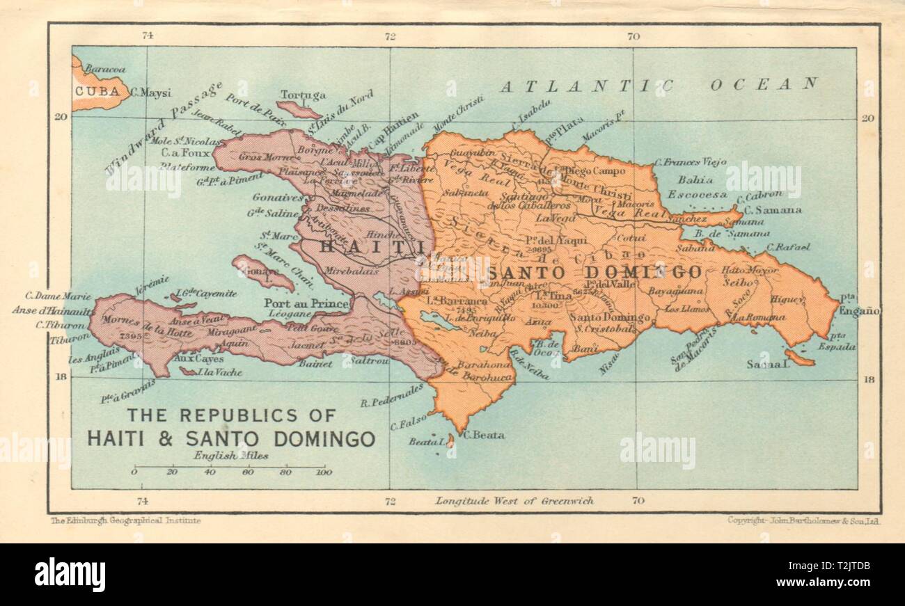 HISPANIOLA. Haïti et Santo Domingo (République dominicaine) Vintage map 1935 Banque D'Images
