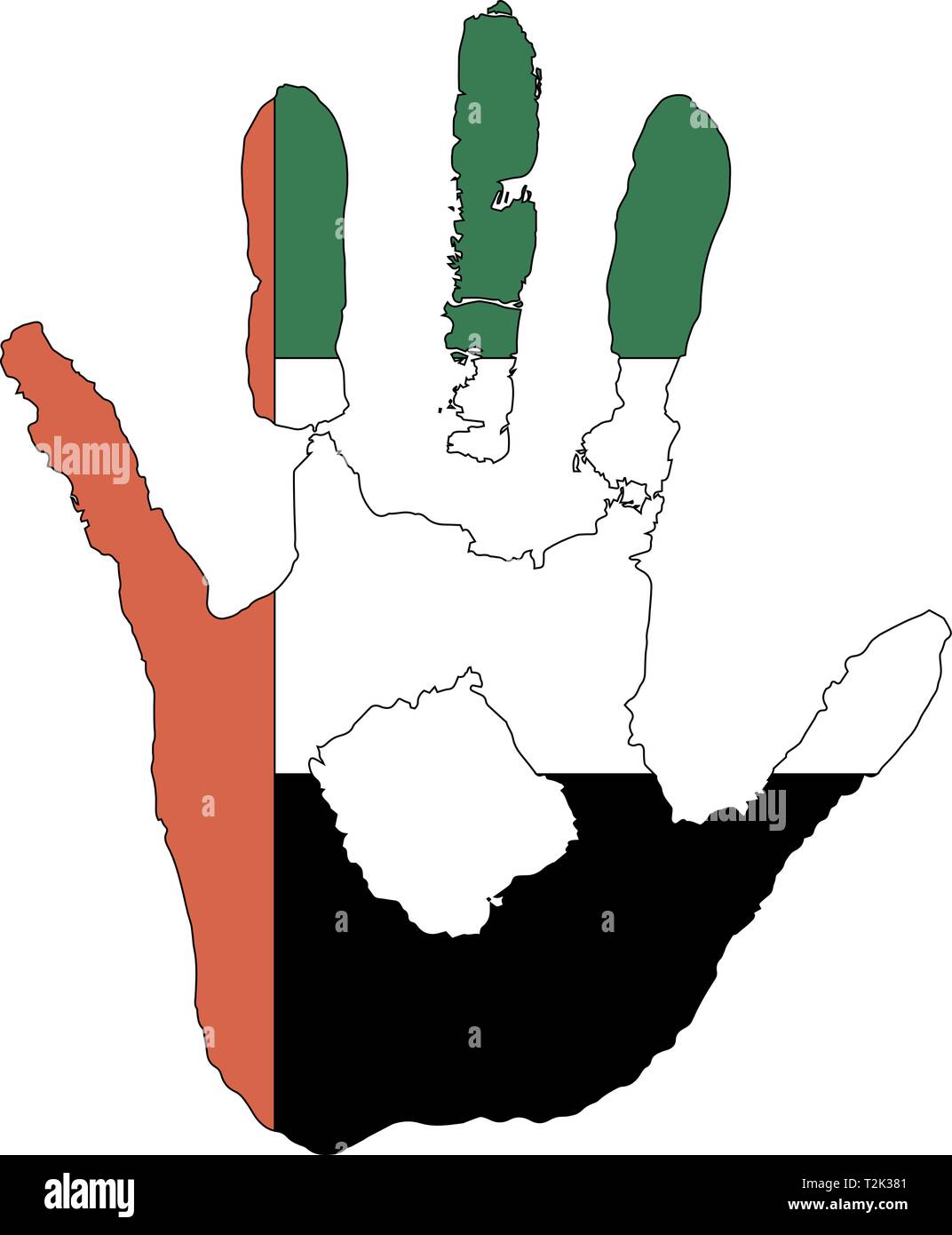 Rouge, blanc, noir, vert couleur du drapeau. vecteur handprint sous forme de pavillon de l'Emirats Arabes Unis. Illustration de Vecteur