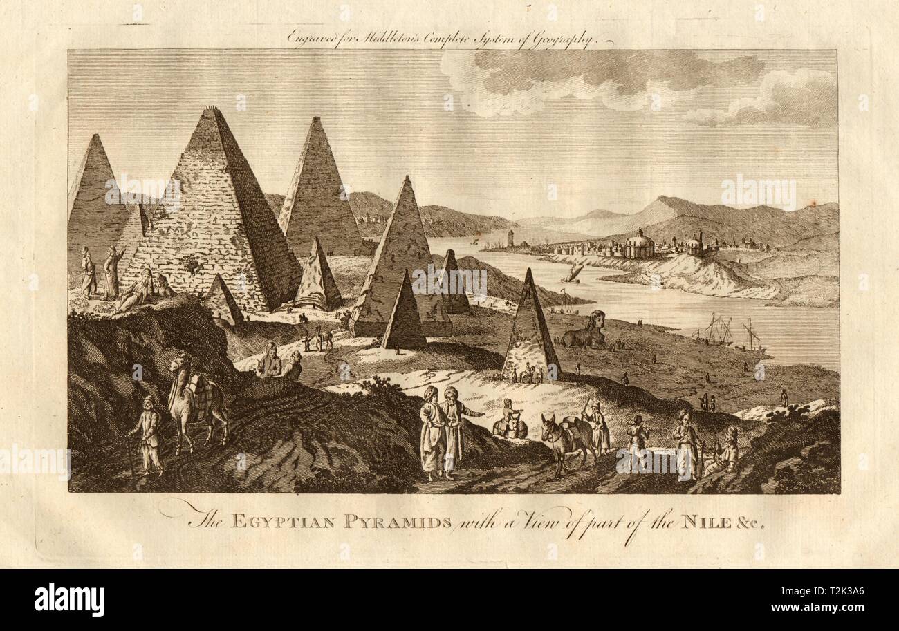 "Les Egyptiens pyramides en vue d'une partie de le Nil" du Caire. MIDDLETON 1779 Banque D'Images