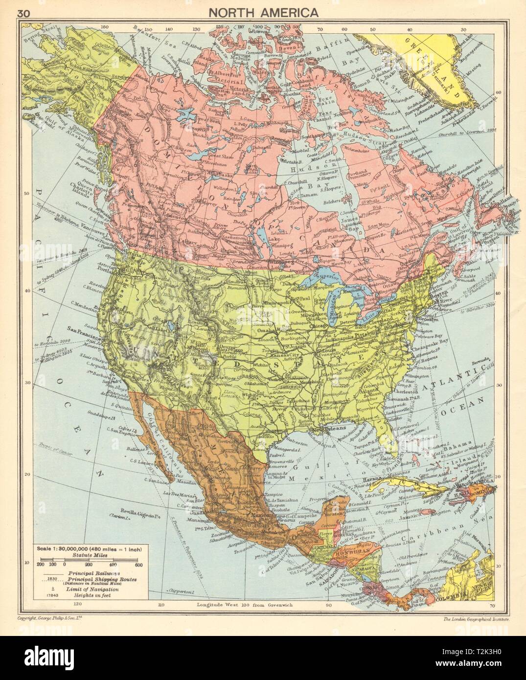 Amérique du Nord en 1942. Seconde Guerre mondiale. É.-U. Canada Mexique 1942 old vintage map Banque D'Images