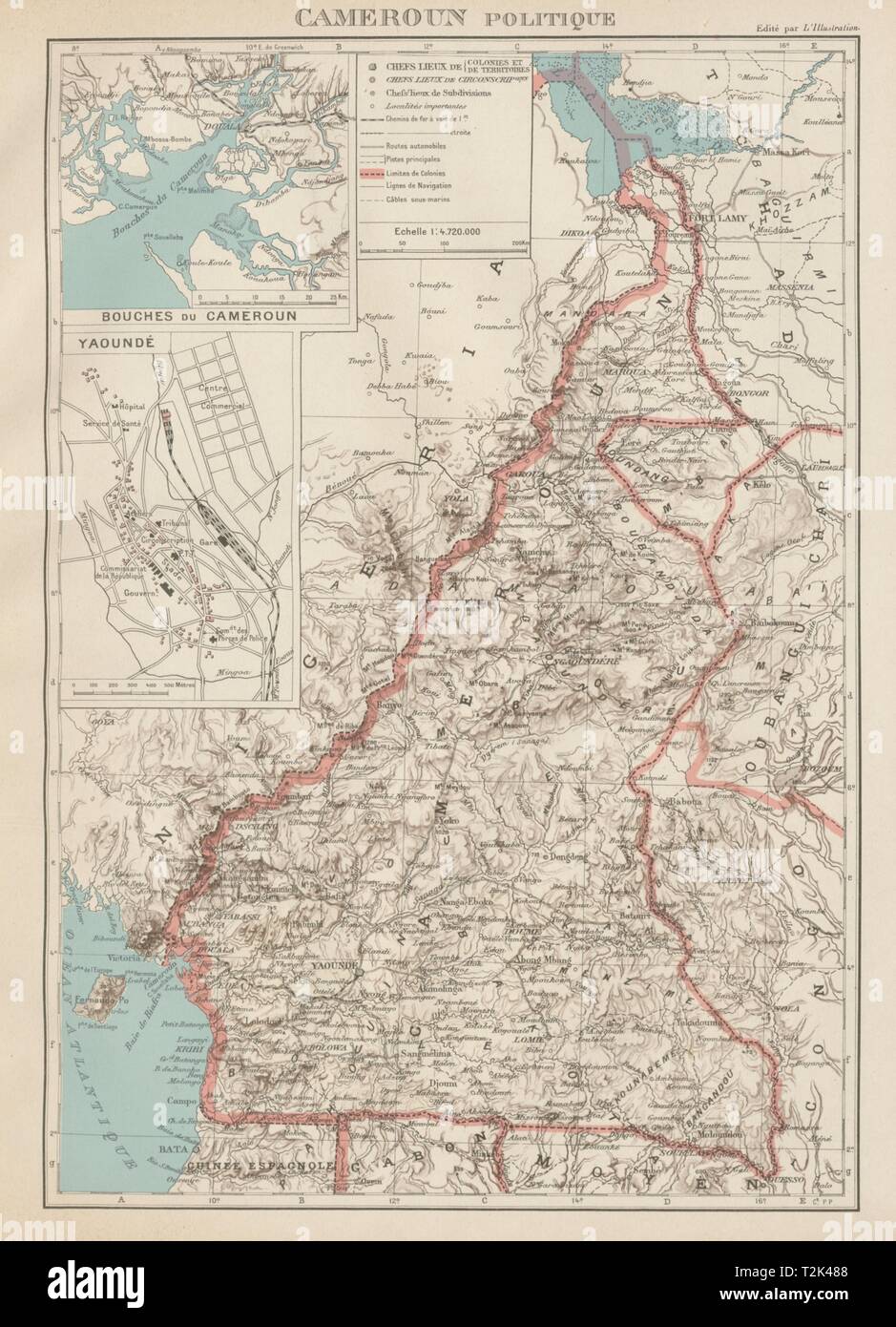 Cameroun COLONIAL/Cameroun. Plan de Yaoundé. Afrique équatoriale française 1929 map Banque D'Images
