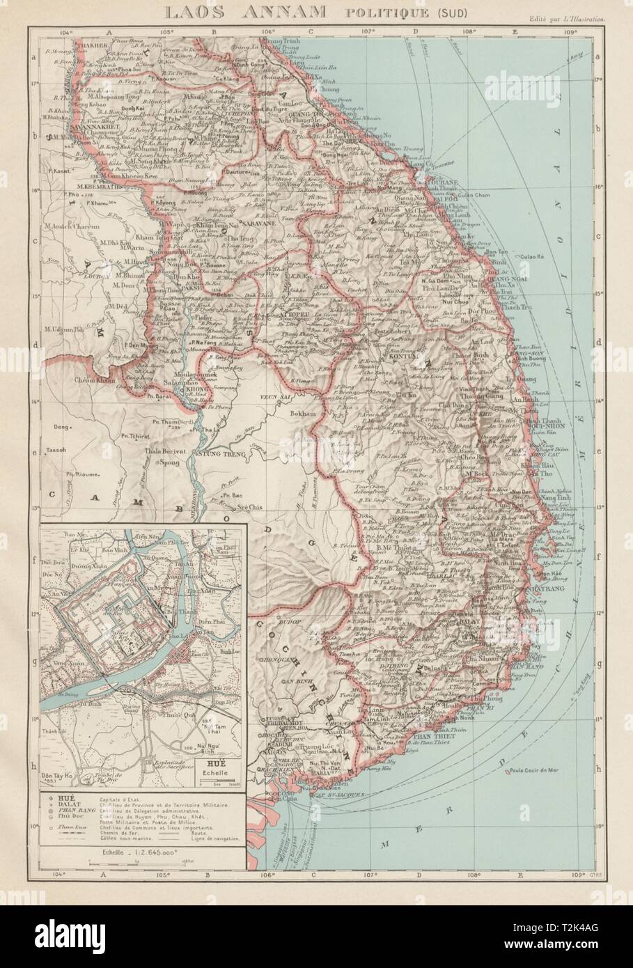L'Indochine française Indochine. Sud Laos et l'Annam. Le Vietnam. La ville de Hue 1929 plan du site Banque D'Images
