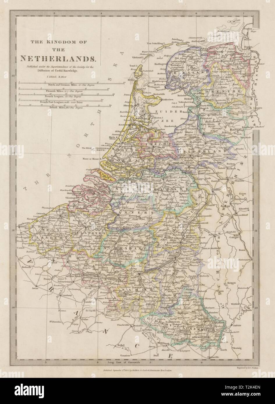 Royaume des Pays-Bas et la Belgique. Les provinces. La Hollande. 1844 SDUK ancienne carte Banque D'Images