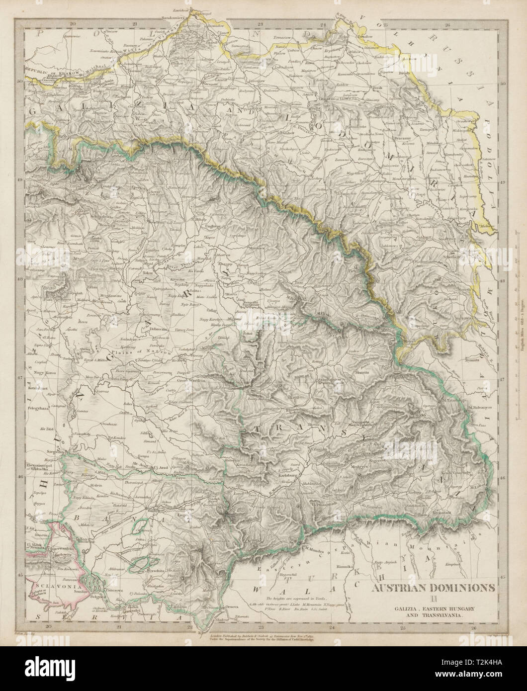 DOMINIONS AUTRICHIEN.Galizia est de la Hongrie Transylvanie Galice SDUK carte 1844 Banque D'Images