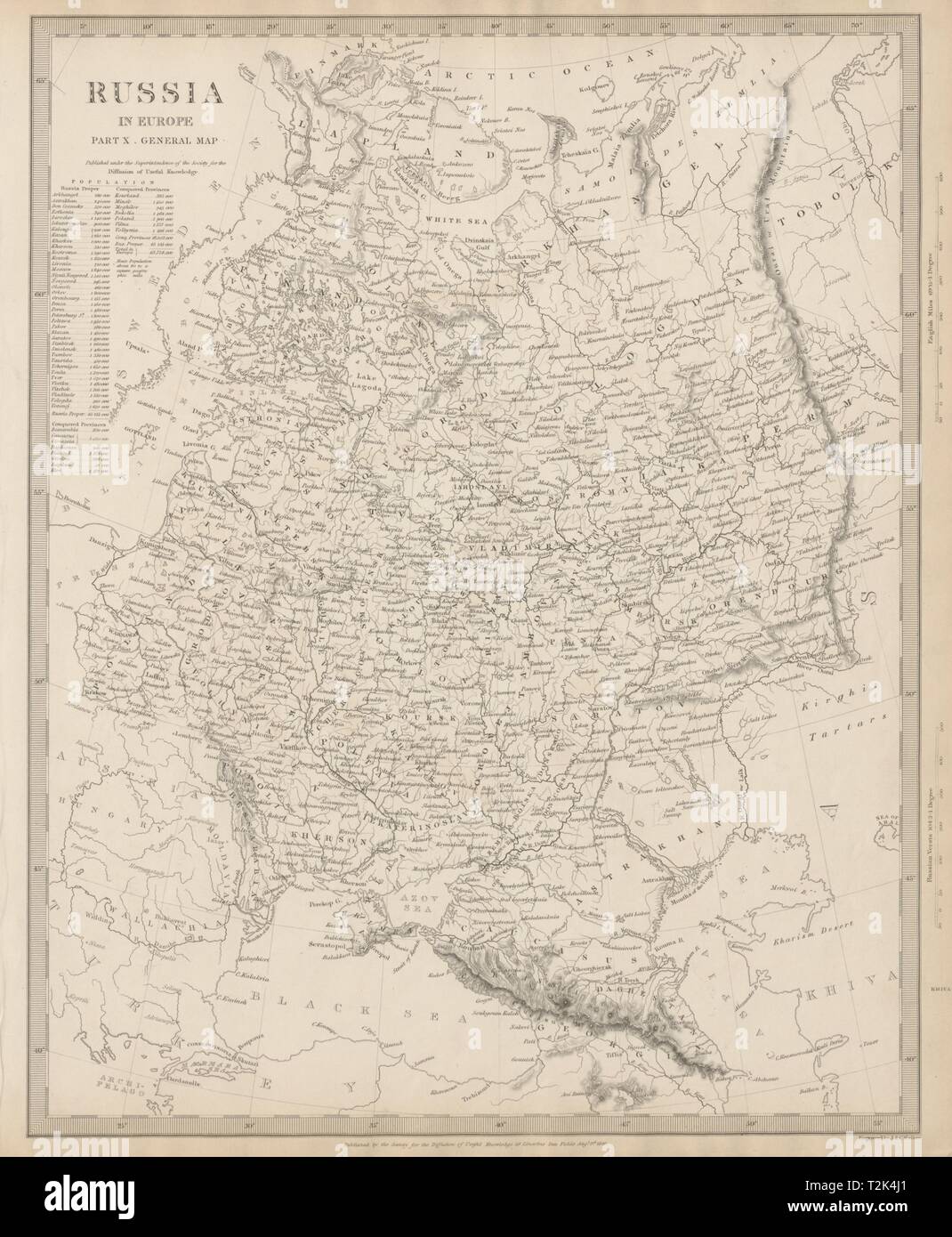 La Russie. L'Europe de l'Est Ukraine Bélarus Baltique Finlande Géorgie. Carte 1844 SDUK Banque D'Images