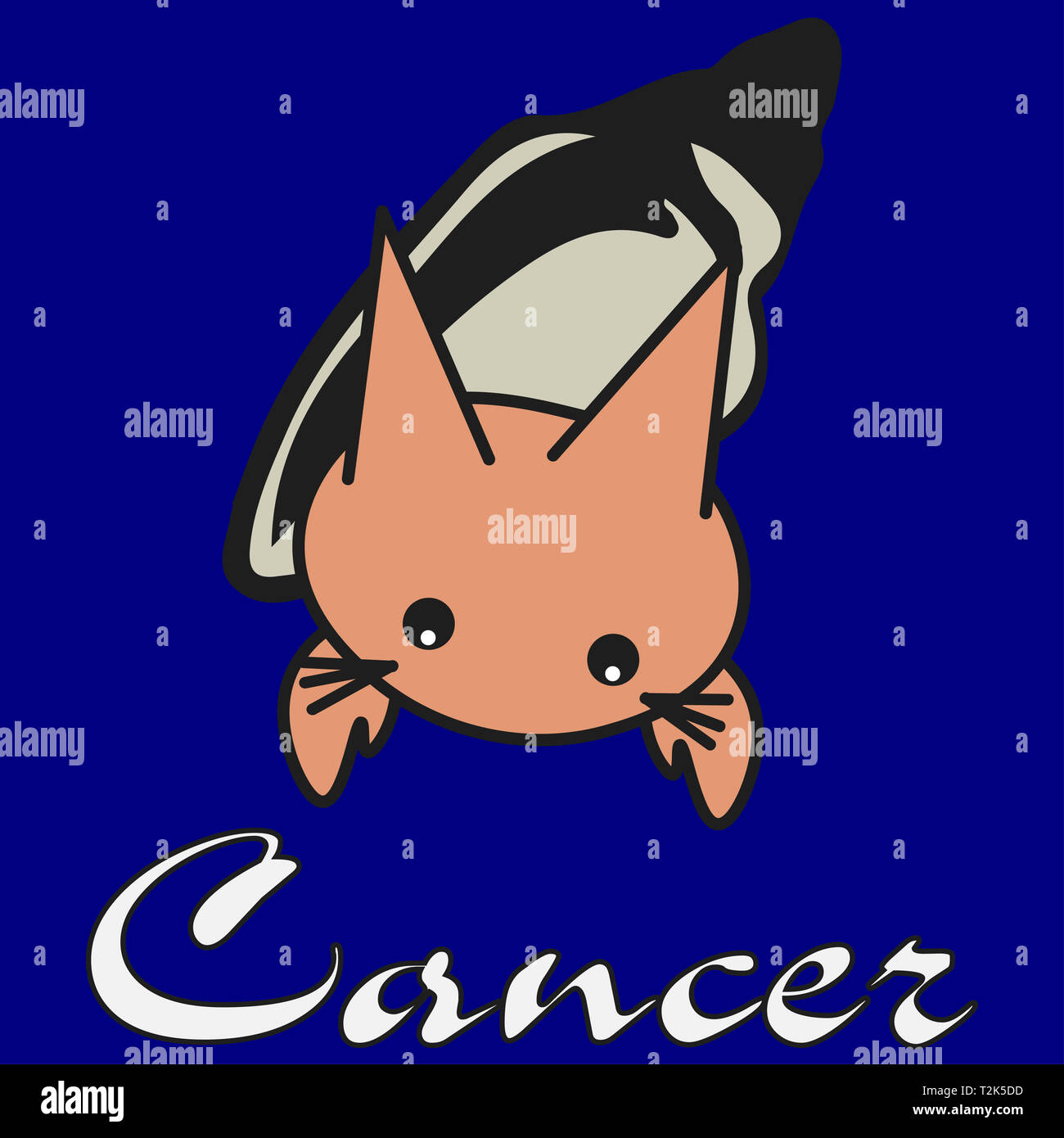 Bunny signe astrologique Cancer au style cartoon. illustration sur un fond de couleur. Signé avec le signe de zodiaque Banque D'Images