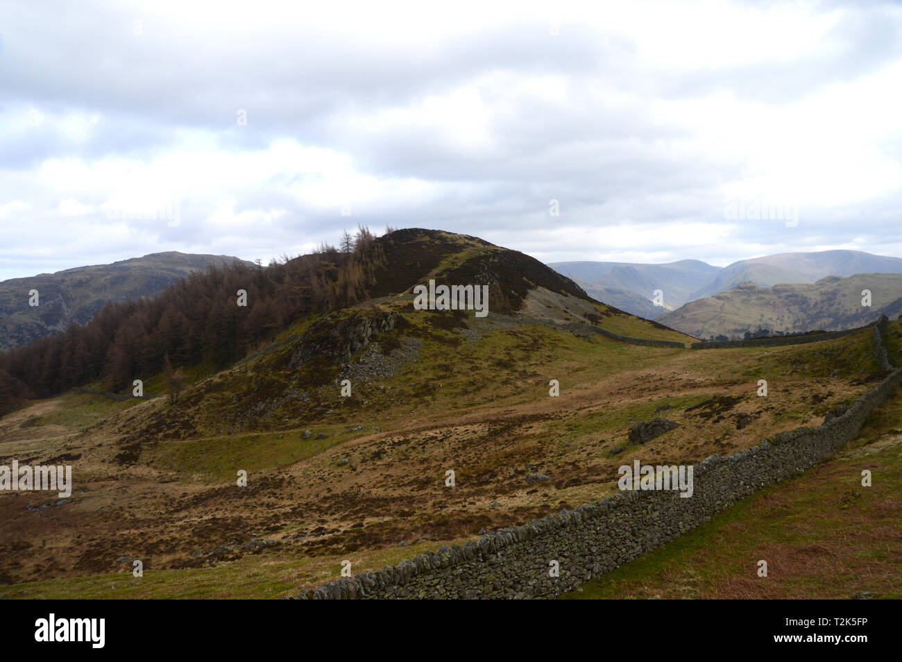 Le Wainwright Glenridding Dodd et muret de pierres sèches dans le Col ci-dessous dans le brochet Heron Parc National de Lake District, Cumbria, England, UK. Banque D'Images