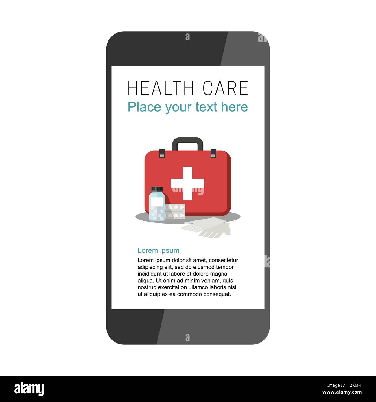 Modèle de soins de santé pour l'illustration de l'application mobile. Télévision Les icônes de boîte médicale médecine pharma et icônes Illustration de Vecteur