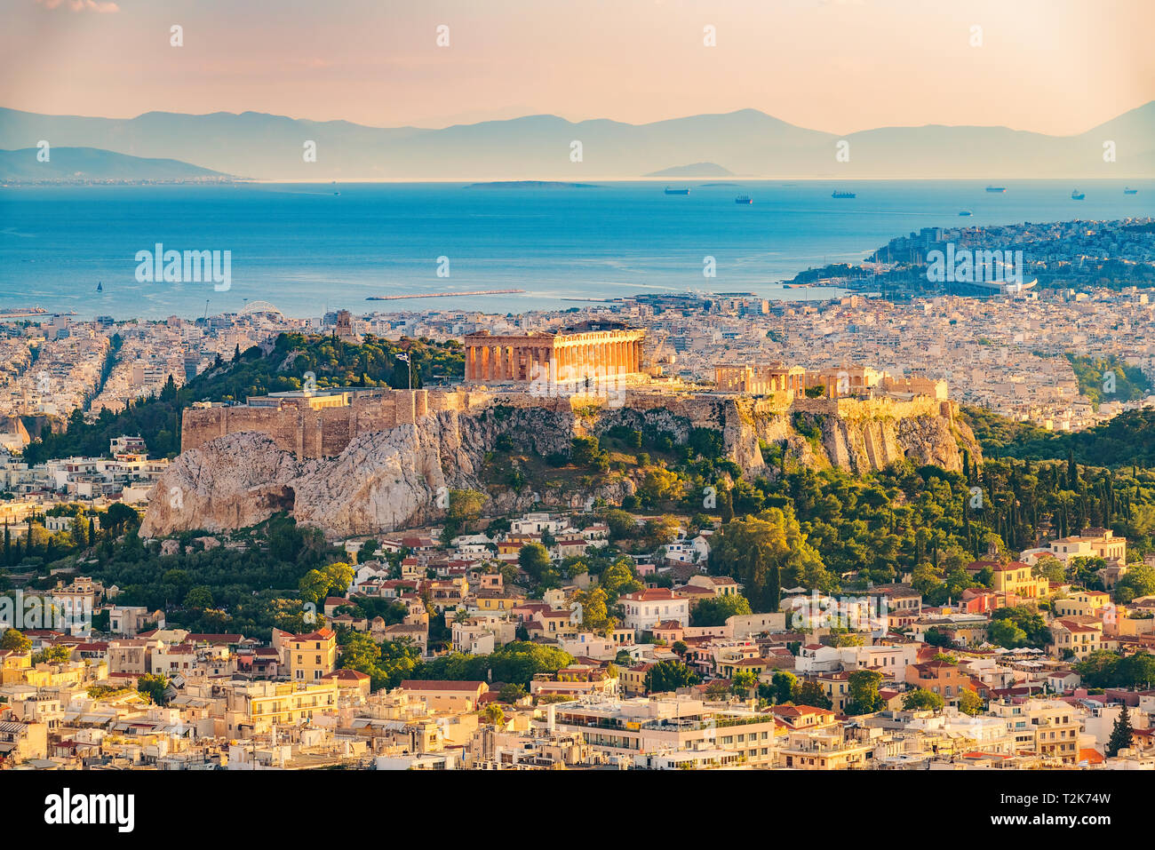 Vue Aérienne Vue panoramique d'Athènes, Grèce au jour d'été Banque D'Images