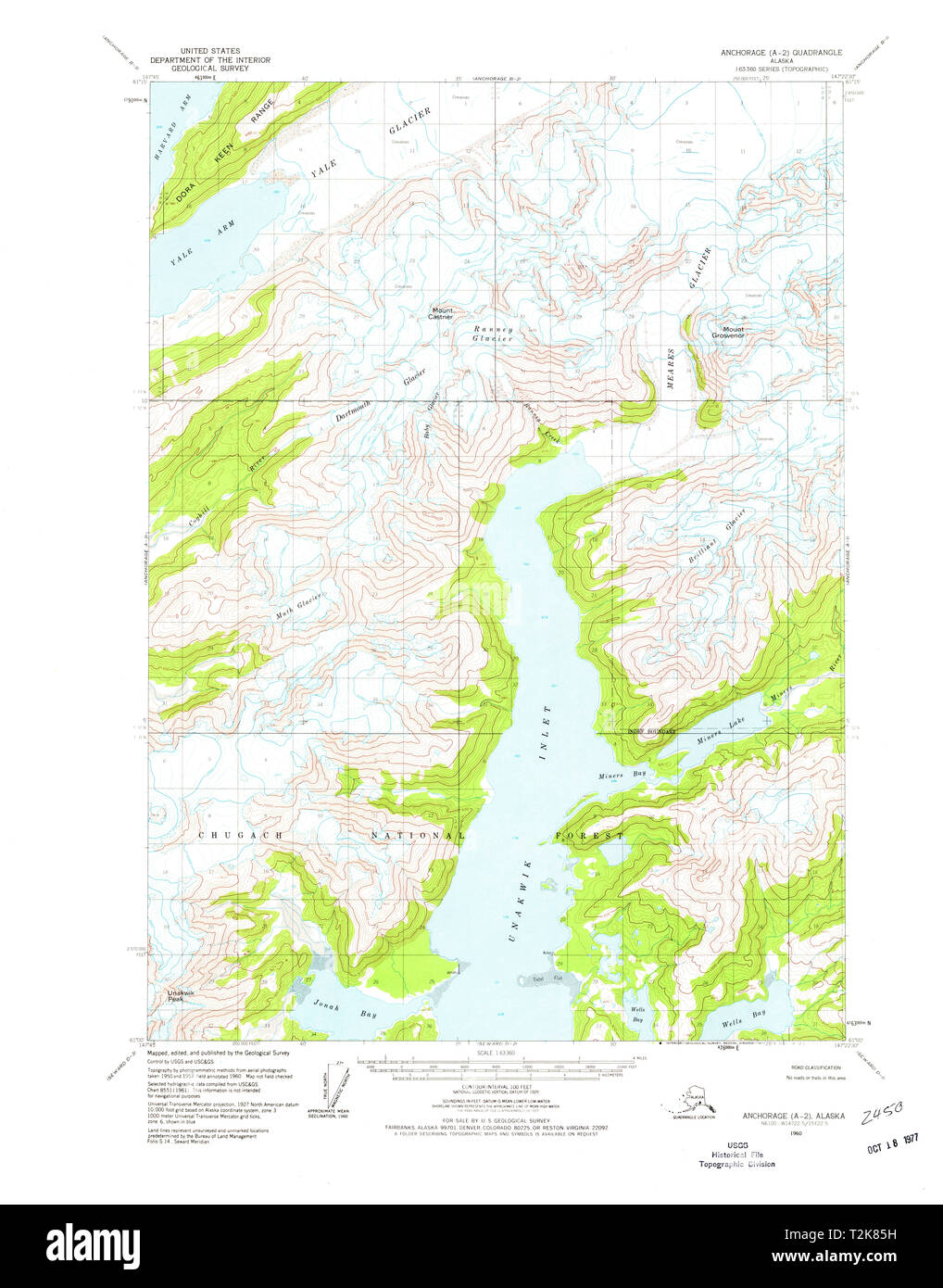 Carte TOPO USGS Alaska Anchorage AK-2 Une restauration 353940196063360 Banque D'Images