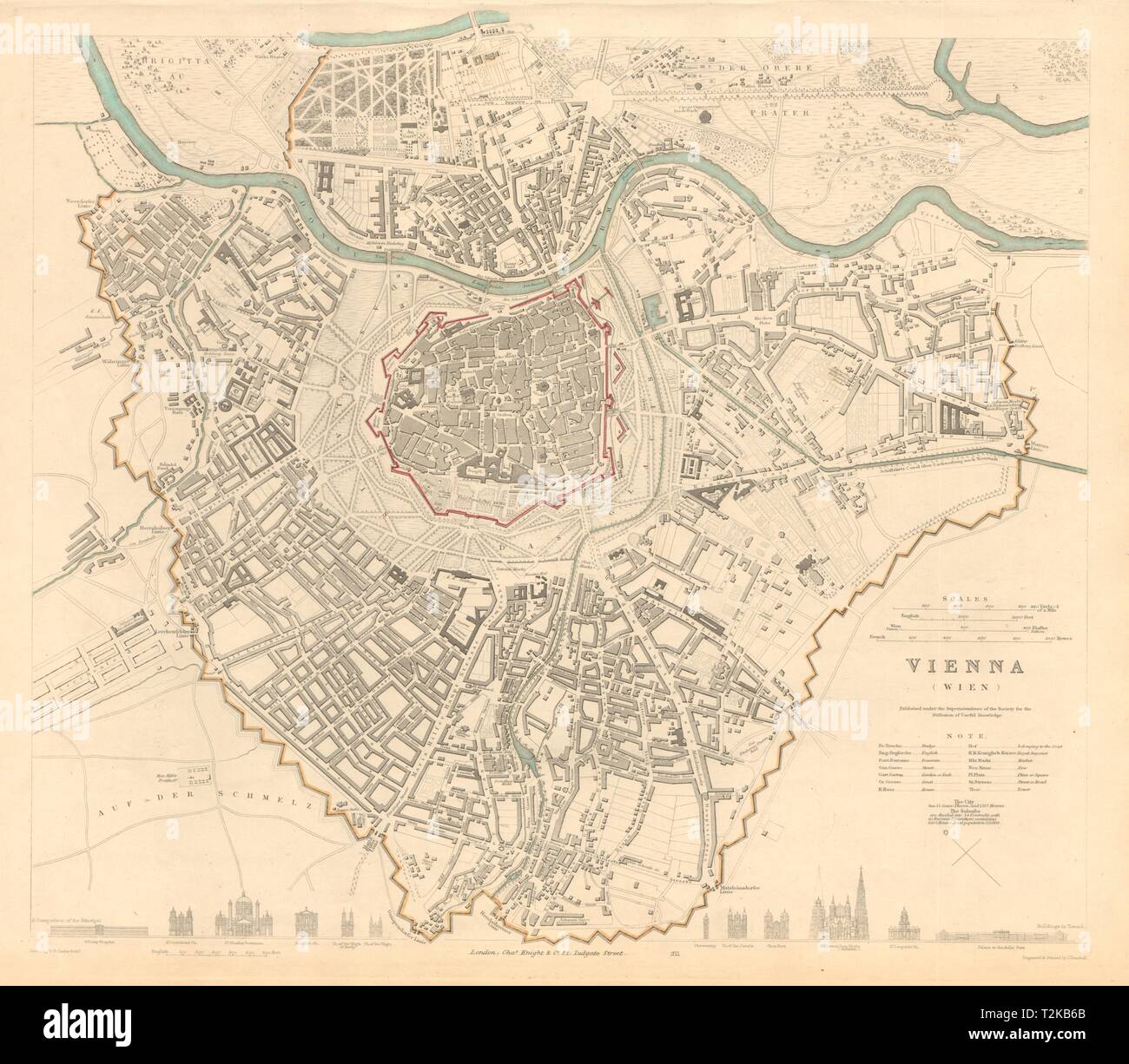 Vienne Vienne. Ville antique plan de ville plan. Bâtiment principal adulte. 1847 SDUK Banque D'Images