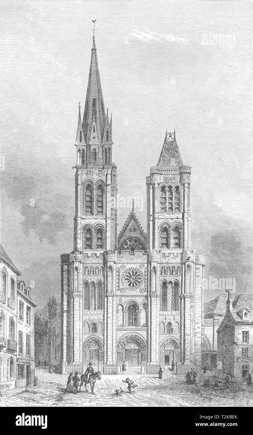 PARIS. Cathédrale de St Denis ; avec tour Nord avant démolition c1878 imprimer Banque D'Images