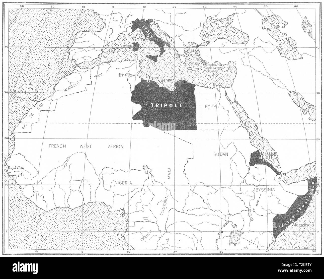 Monde. L'Empire italien en 1914 1948 old vintage map plan graphique Banque D'Images