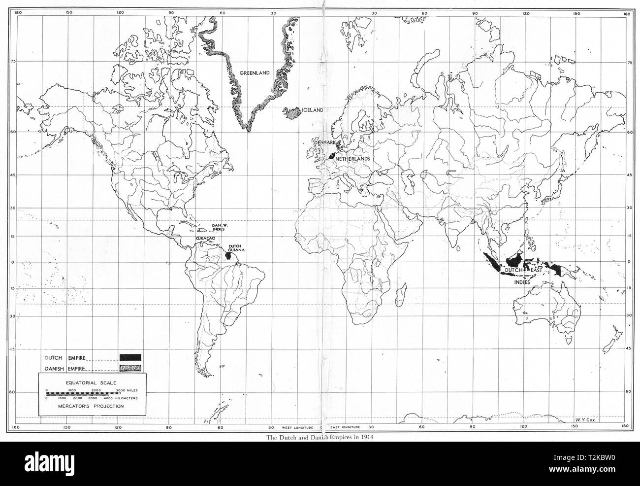 Monde. Les empires néerlandais et danois en 1914 1948 old vintage map plan graphique Banque D'Images