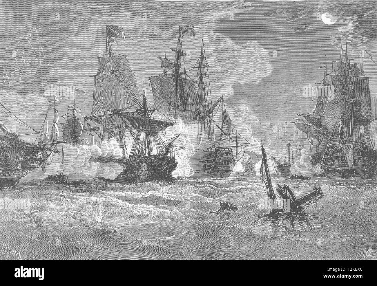 L'Inde. Action navale entre British & French dans Puducherry routes c1880 imprimer Banque D'Images